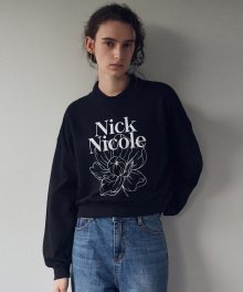 NICOLE NARCISSUS FLOWER CROP SWEATSHIRT_BLACK