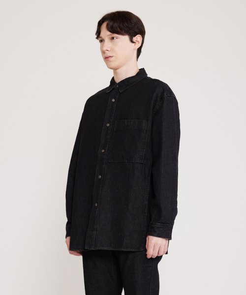 Мужская джинсовая рубашка-куртка оверсайз (BLACK)