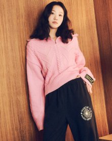 CASHMERE BLENDED CABLE HALF ZIP UP_PEONY