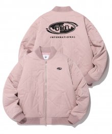 UUU 오발 로고 퀼티드 봄버 자켓 핑크(IK2CFMB930A)