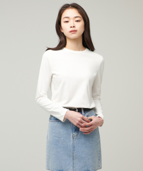MUSINSA STANDARD WOMAN - Women's Flexible Crew Neck Long Sleeve T-Shirt [Cream]