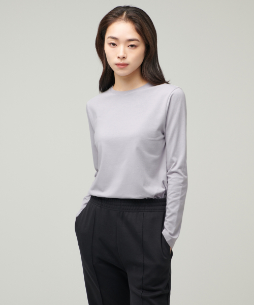 MUSINSA STANDARD WOMAN - Women's Flexible Crew Neck Long Sleeve T-Shirt [Purple Gray]