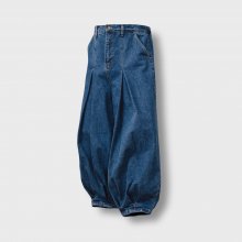 Unbalance Long Tuck Denim Balloon Pants - Dark Blue