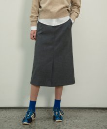 SIST9012 muse side banding long skirt_Charcoal