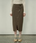 SIST9013 wool check button skirt_CK Brown