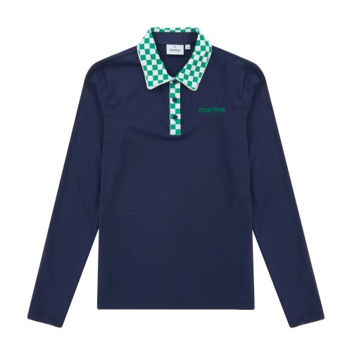 Checker Collar Polo Shirts_Navy