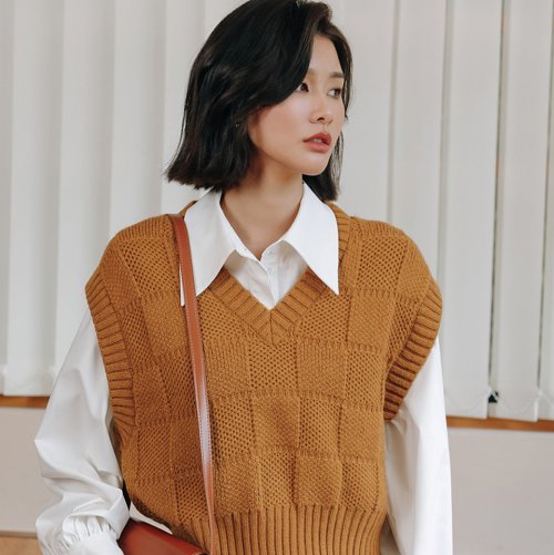 LS Basic checkerboard V Футболка с круглым вырезом Жилетка