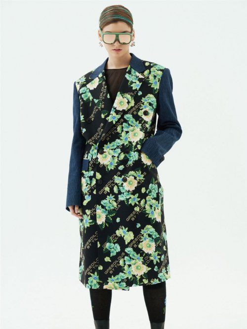Floral Print Double- Breasted Полевое пальто