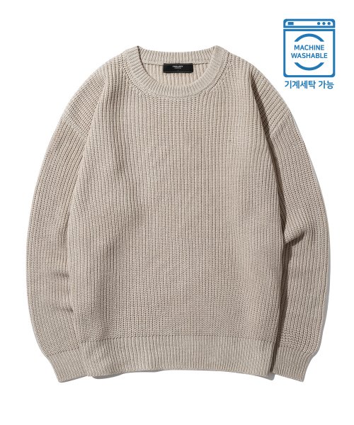 MUSINSA | TRILLION Washable Crew Neck Hachi Knit_MUD BEGIE