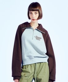 LOGO RAGLAN CROP HALF ZIP BROWN