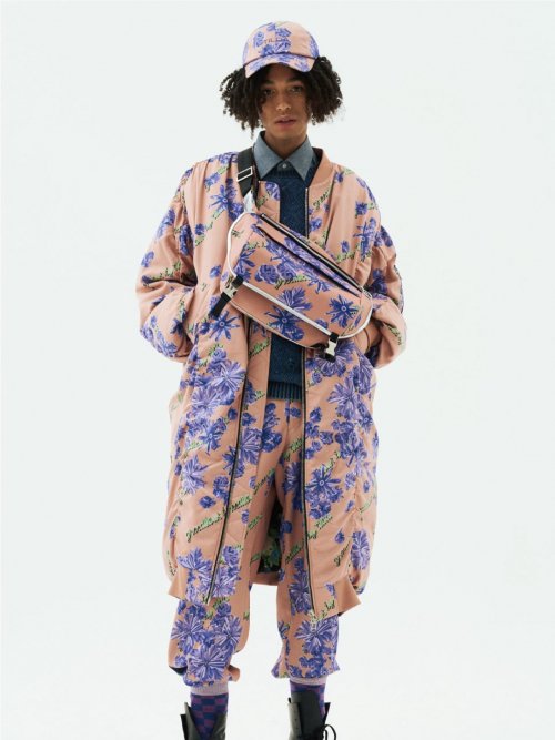Floral Ruched Detail Long Bomber Куртка