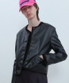No-Collar Fake Leather Jacket_BLACK