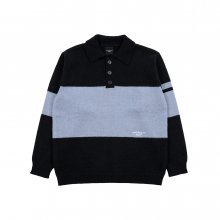 STRIPE POLO COLLAR KNIT BLACK