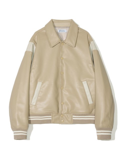 MUSINSA | PARTIMENTO [Vegan Leather] Varsity Jacket Beige