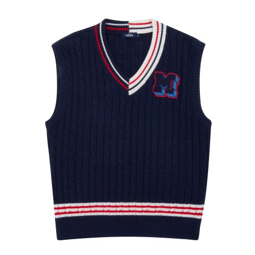 Cable V-Neck Облегающая трикотажная футболка Vest_Navy (Men)