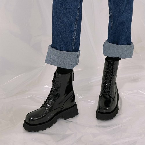 Black square toe lace up sales boots