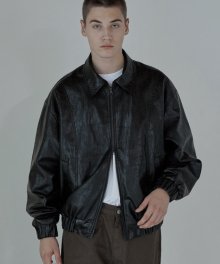 CURVED COLLAR BLOUSON (BLACK ECO LETHER)