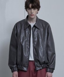 CURVED COLLAR BLOUSON (WARM GREY ECO LETHER)