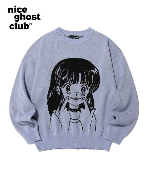 MUSINSA | ナイスゴーストクラブ Crying Smile Knit Sweater_Purple