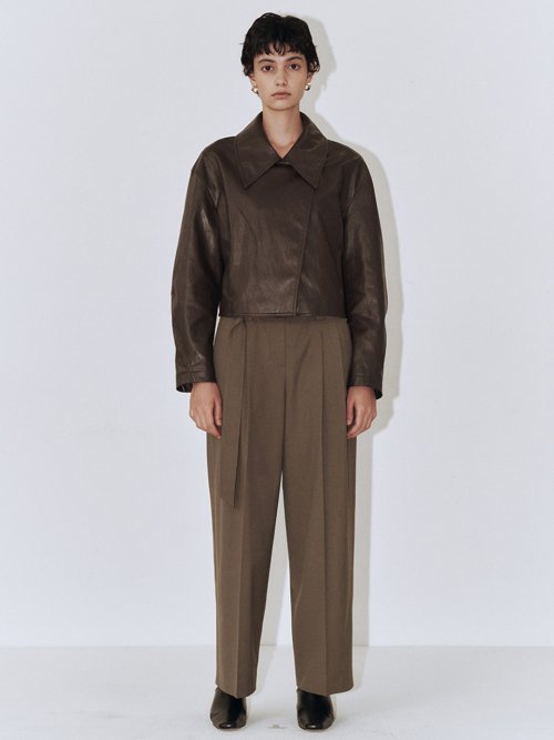 Semi Low-rise Belted Trousers_Olive Коричневый