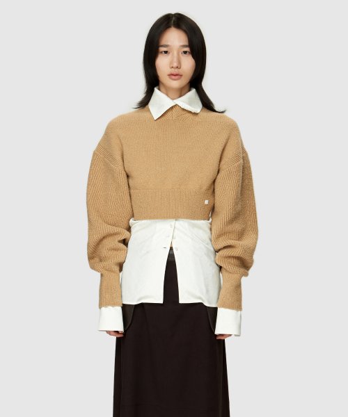 MUSINSA | LOW CLASSIC BACK POINT CROP KNIT - BEIGE