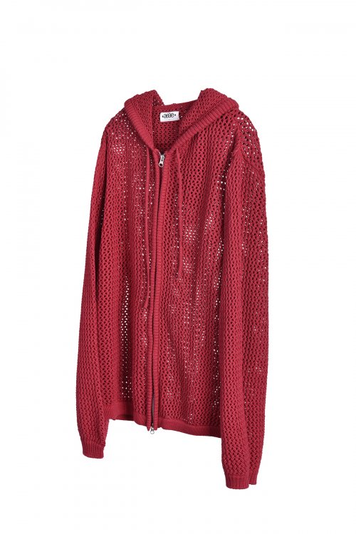 MUSINSA | AEAE Mesh Knit Hoodie [Deep Red]