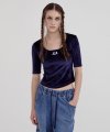 RR LOGO VELVET SQUARE NECK TOP NAVY