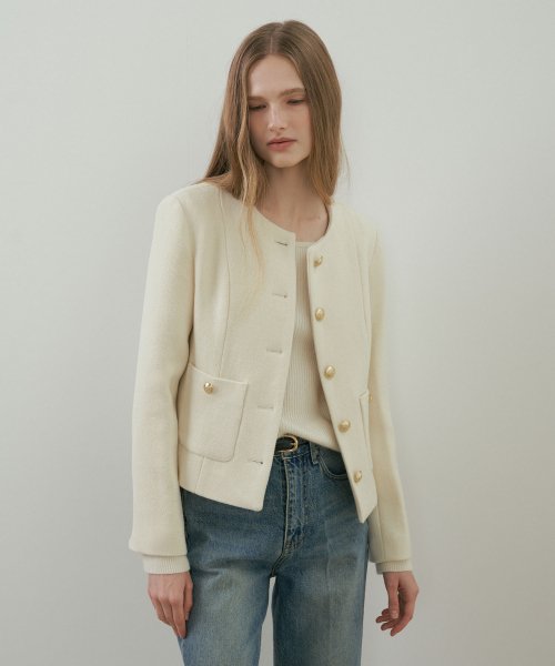 MUSINSA | LINGSEOUL gold button tweed jacket-ivory