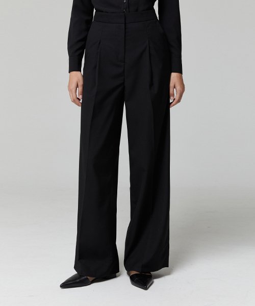 BUCKLE WIDE SLACKS_BLACK