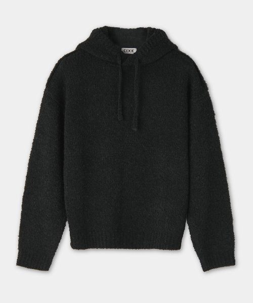 MUSINSA | COOR Alpaca Wool Boucle Knitted Hooded Knit Sweater (Black)