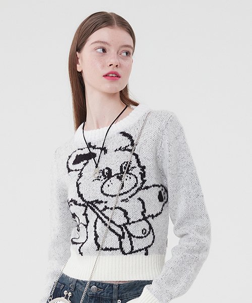 MUSINSA | KIRSH Witty Bunny Cropped Knit Sweater [Melange Gray]