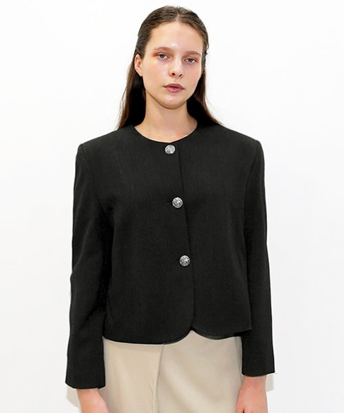 Черный строгий жакет с круглым вырезом_ Round neck Formal Black JK