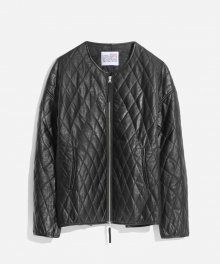 LEATHER QUILTED CARDIGAN (BLACK)