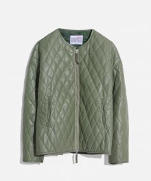 LEATHER QUILTED CARDIGAN (SAGE)