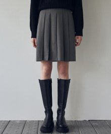 HALF BANDING PLEATS SKIRT_CHARCOAL