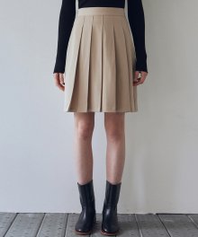 HALF BANDING PLEATS SKIRT_LIGHT BEIGE