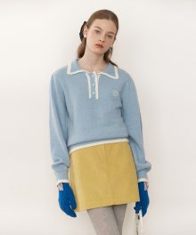 LOGO COLLAR WOOL KNIT BLUE