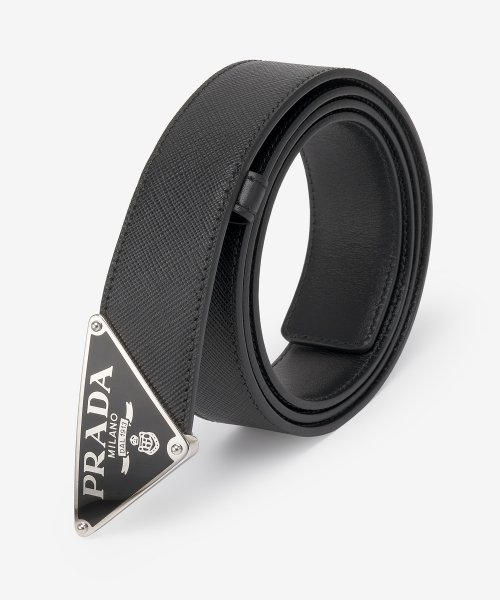 MUSINSA | PRADA Triangle Logo Safiano Belt - Black / 2CM217053F0002