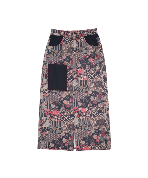 ★SCULPTOR★ Sundry Patchwork Maxi Skirt Navy SC22A459NA 스컬프터(SCULPTOR) Sundry Patchwork Maxi Skirt Navy - 사이즈