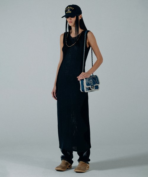 MUSINSA | SCULPTOR Blend Knit Maxi Dress Black