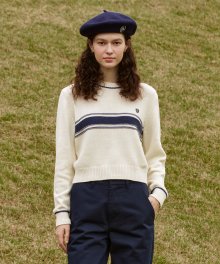 MOUVEMENT W STRIPE KNIT TOP ivory