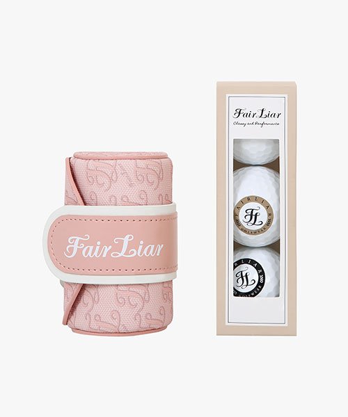 MUSINSA | FAIRLIAR Logo pattern ball pouch_golf ball set (pink coral)