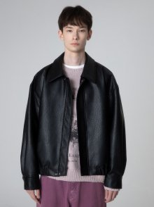 Fake Leather Blouson Jacket in Black VL2AM710-10