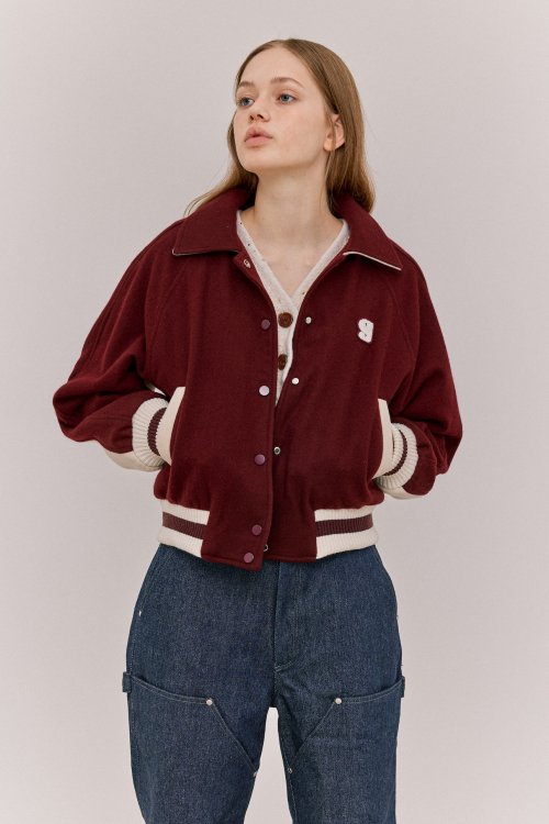 LOVE HEART VARSITY JACKET - BURGUNDY