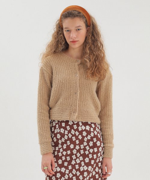 Укороченный кардиган букле Crop Boucle Cardigan_Beige