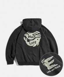 Life And Peace Heavy Weight Hoodie Vintage Black