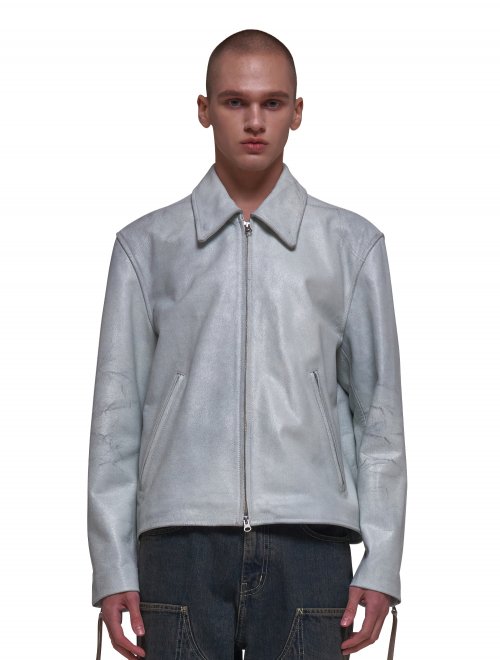 WHITE DISTRESS BIKER JACKET [White]