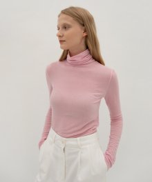 Wool Jersey Turtle Neck Top - Pink