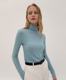 Wool Jersey Turtle Neck Top - Sky blue