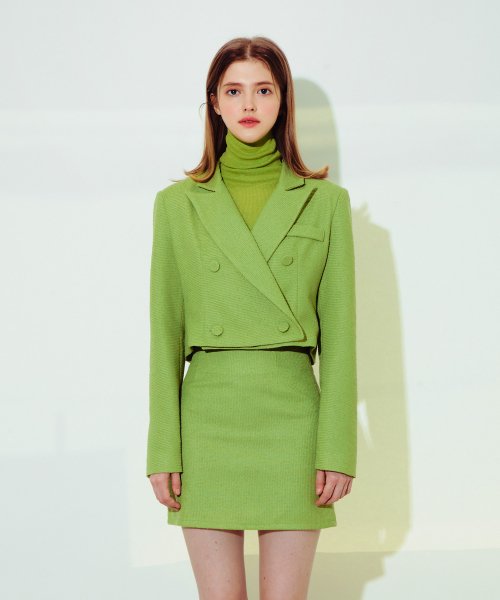 Твидовый двубортный жакет (Green)